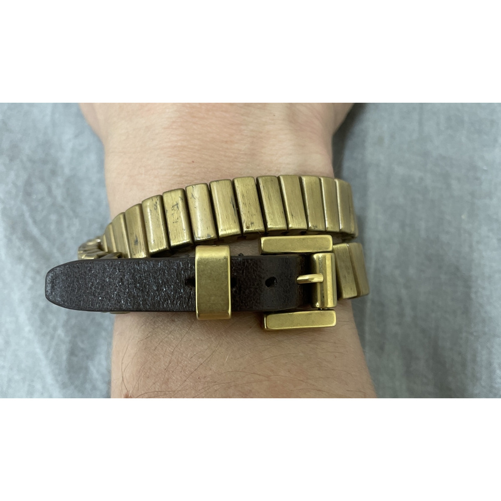 Michael Kors Gold Sliding Metal & Brown LEeather Wrap Around Buckle Bracelet